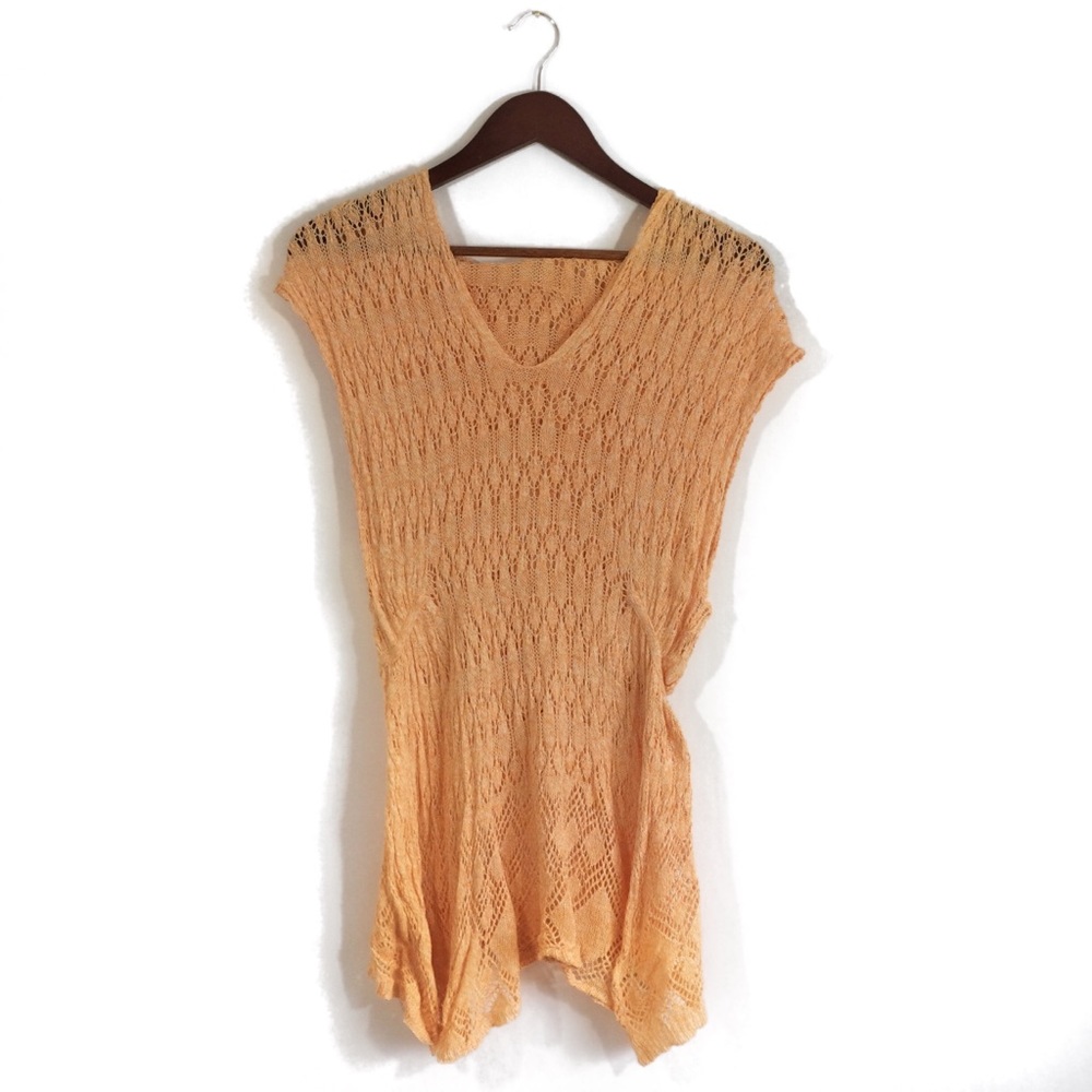 Anthropologie Orange Crochet Top w/ Hoodie Size S - Picture 1 of 4